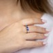 Золотое кольцо белое 585 с тремя синими сапфирами и бриллиантами RO06058, 17,5 размер, 17-5, Синий|Белый