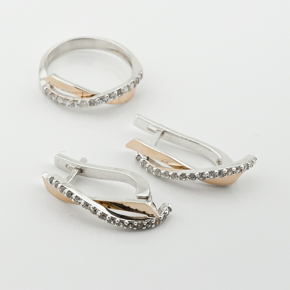 Срібні сережки з фіанітами із золотими накладками с572ф