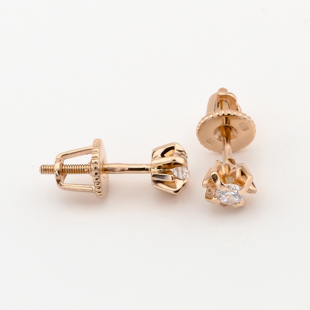 Золоті сережки-гвоздики (пусети) з фіанітами 12356-2, Білий