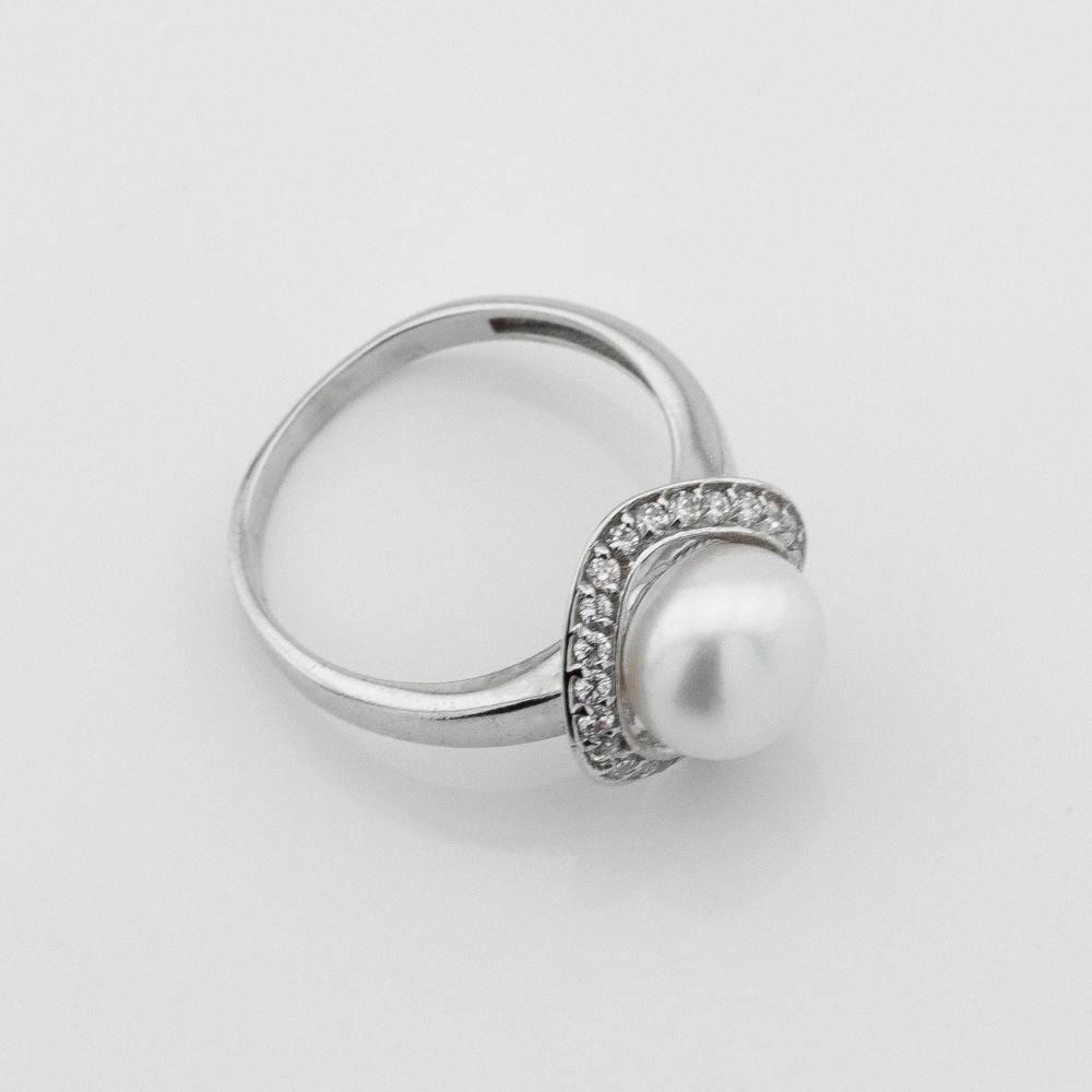 Золоте біле кільце Кружечок з перлами та фіанітами kk11067, 16 розмір