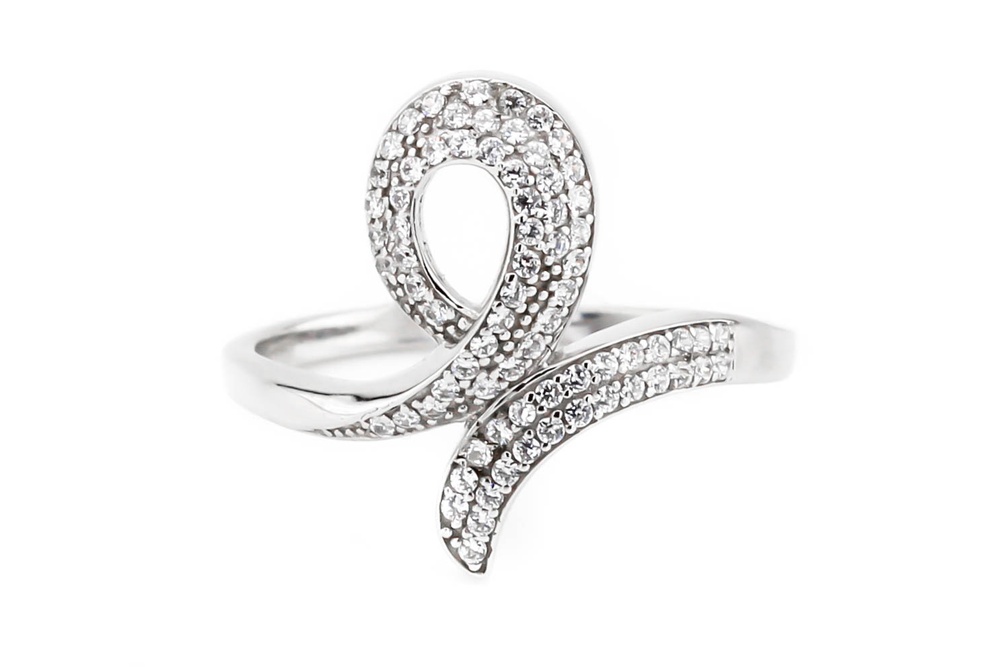 Женское кольцо Завиток из белого золота 585 с фианитами КК11385, 18,5 размер, 18-5, Белый