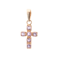 Золотий хрестик з фіолетовими аметистами 131103-3, Фіолетовий