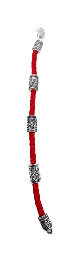 Серебряный браслет Православный Ангел Хранитель с чернением на красном плетеном шнурке (Лавсан) 4008-Ide 19 размер