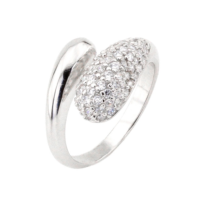 Срібний перстень спіраль Крапля з білими фіанітами оссипью K11606, 16,5 розмір, 16-5, Білий