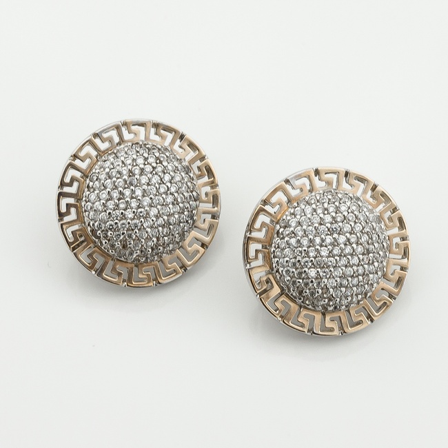 Срібні сережки Кружечок з фіанітами із золотими накладками с487ф