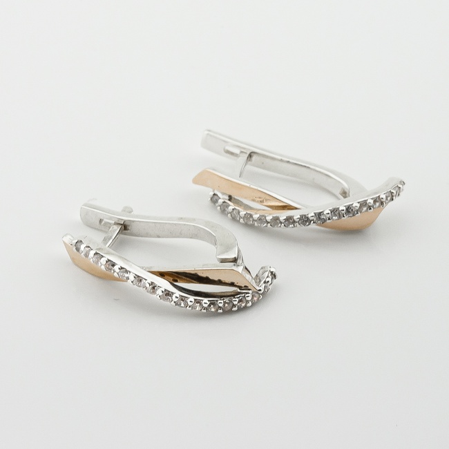 Срібні сережки з фіанітами із золотими накладками с572ф