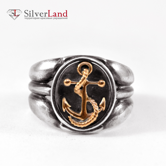 Кільце перстень з якорем EJ Skipper в морському стилі у вигляді печатки зі срібла 925 проби Арт. 1067/EJ розмір 17
