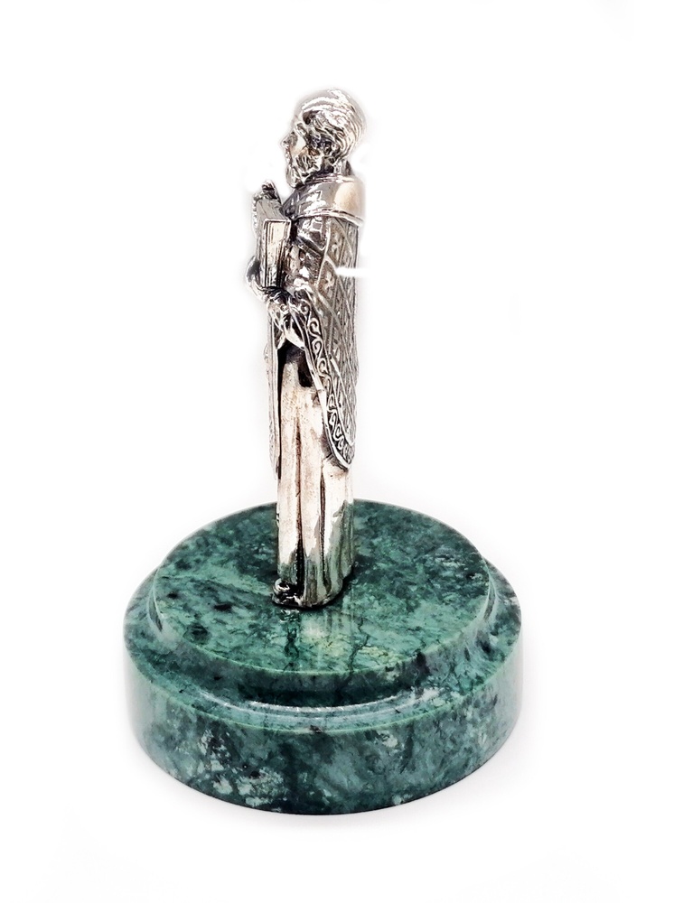 Скульптура Святой Николай Чудотворец из серебра 925 с чернением на подставке камень "Змеевик" 8002-IDE