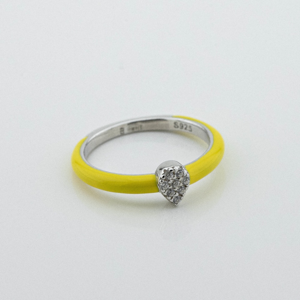 Серебряное кольцо с желтой эмалью и фианитами 3101996, 16 размер