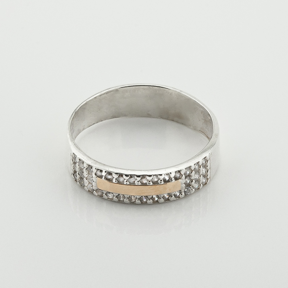 Серебряное кольцо с фианитами с золотыми накладками к900ф, 17,5 размер