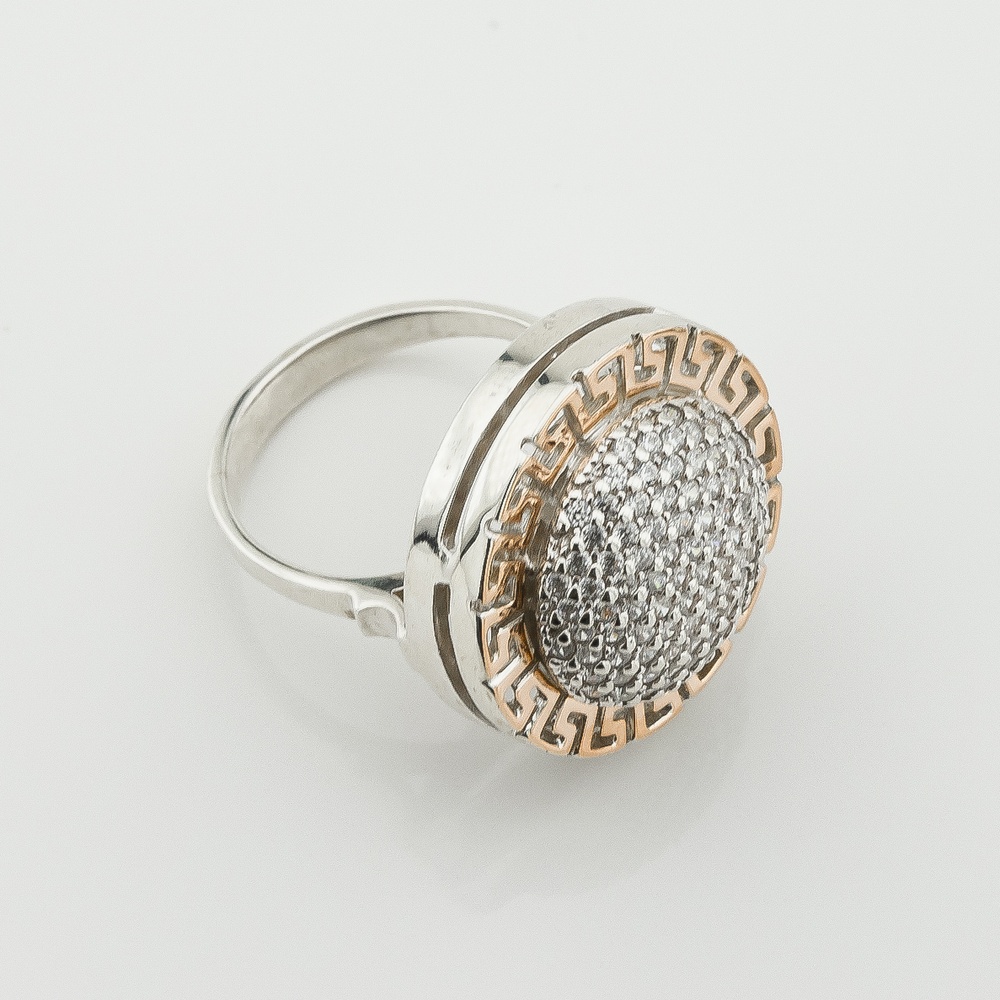 Серебряное кольцо с фианитами с золотыми накладками к487ф, 17 размер