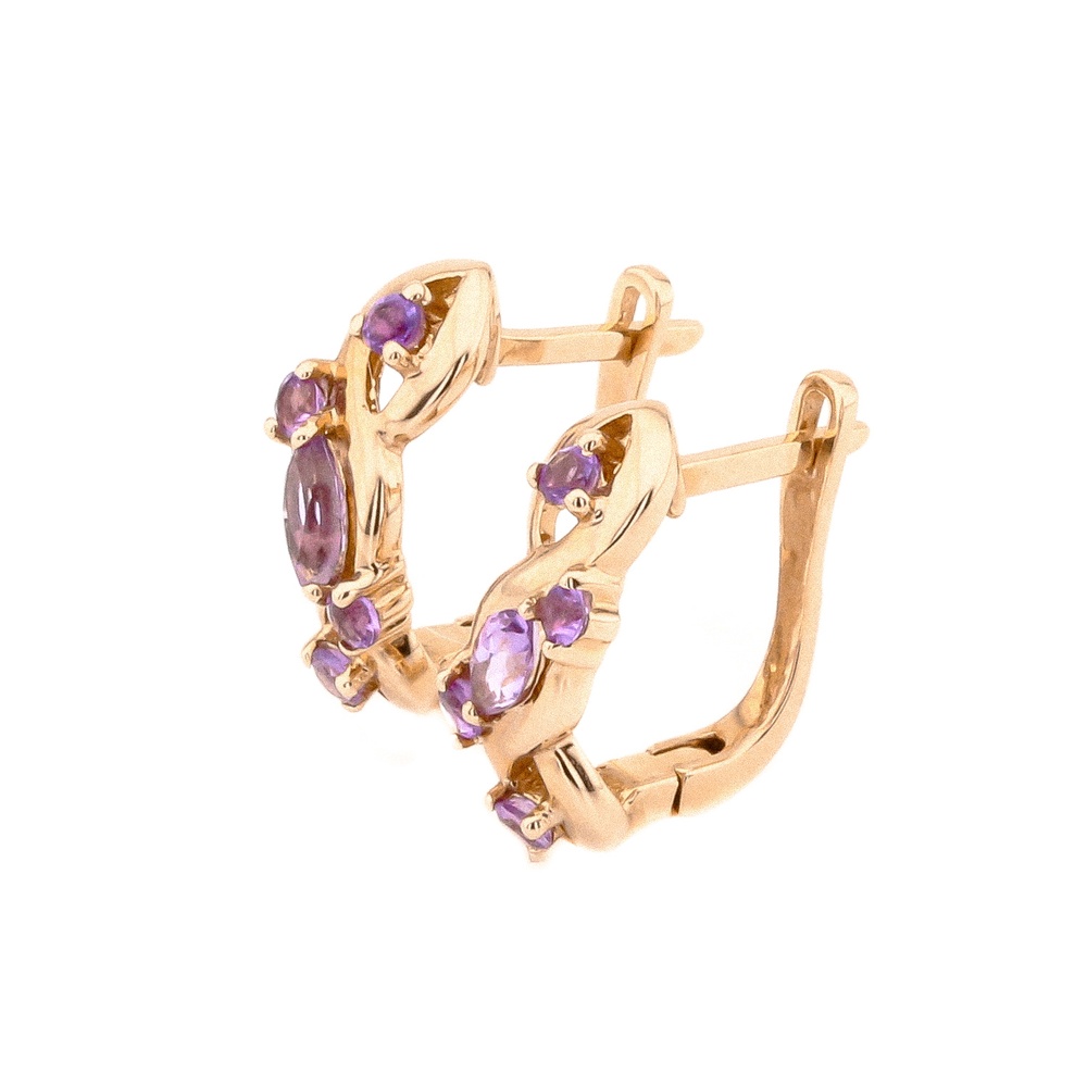 Золоті сережки Косичка з аметистами та фіанітами 12526am, Фіолетовий