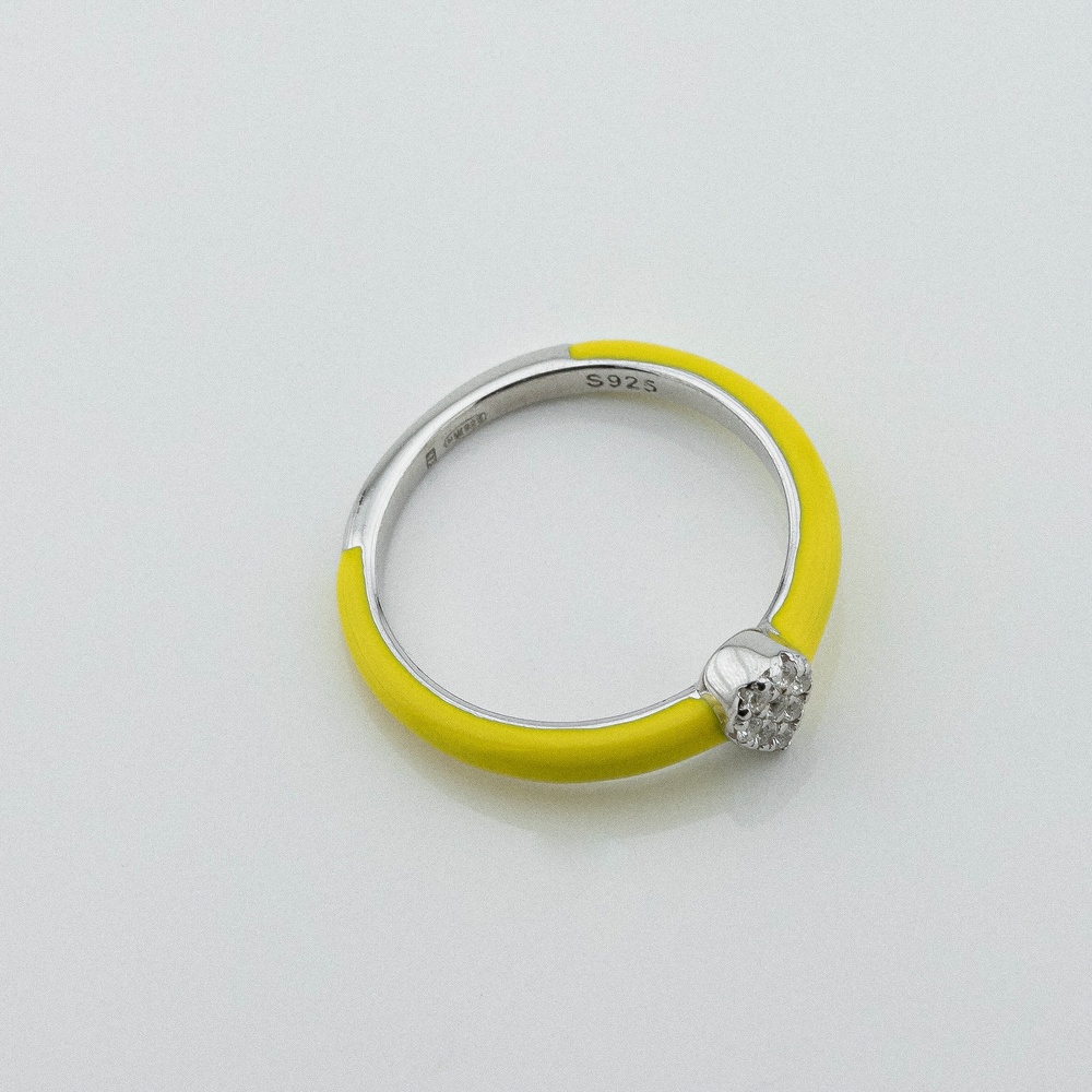 Срібна каблучка з жовтою емаллю і фіанітами 3101996, 16 розмір