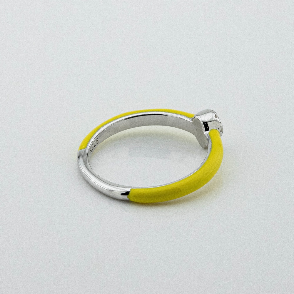 Серебряное кольцо с желтой эмалью и фианитами 3101996, 16 размер