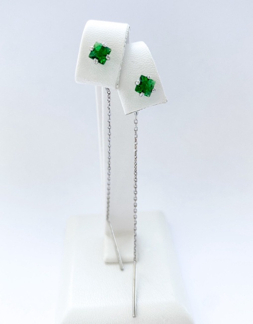 Довгі сережки ниточки протягання срібні з зеленим фіанітом Арт. с23036/35-g-H, Зелений