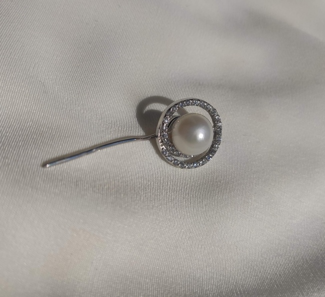 Серебряная брошка шпилька Жемчужина с80015-H, Белый