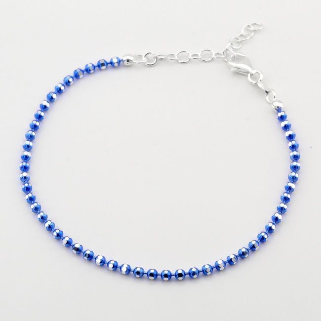 Серебряный браслет шариковый Синий B15592, 19 размер