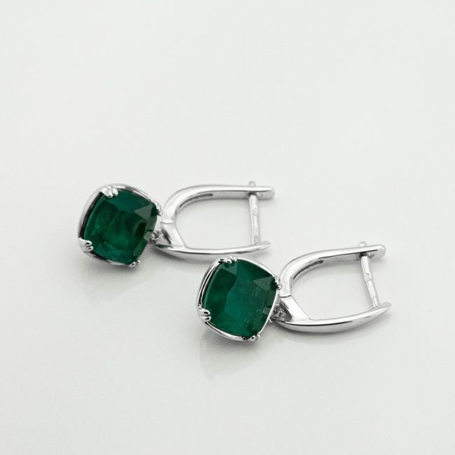 Серебряные серьги с фианитами (тон камня под изумруд) 3202360, Зеленый, 35