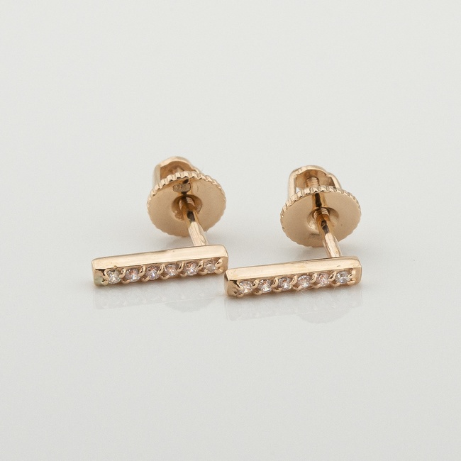 Золоті сережки гвоздики Модерн палички з білими фіанітами 121100-1