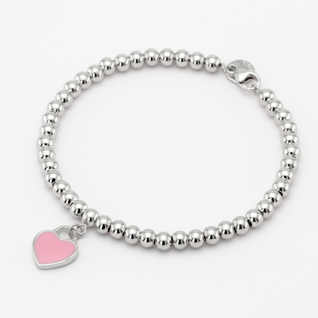 Срібний браслет "Сердечко" (емаль рожева) B15390, 16 розмір