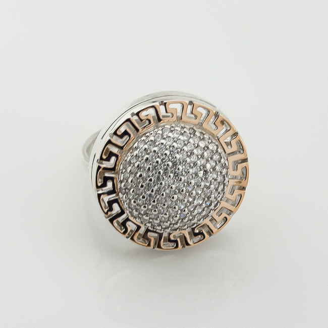 Серебряное кольцо с фианитами с золотыми накладками к487ф, 17 размер
