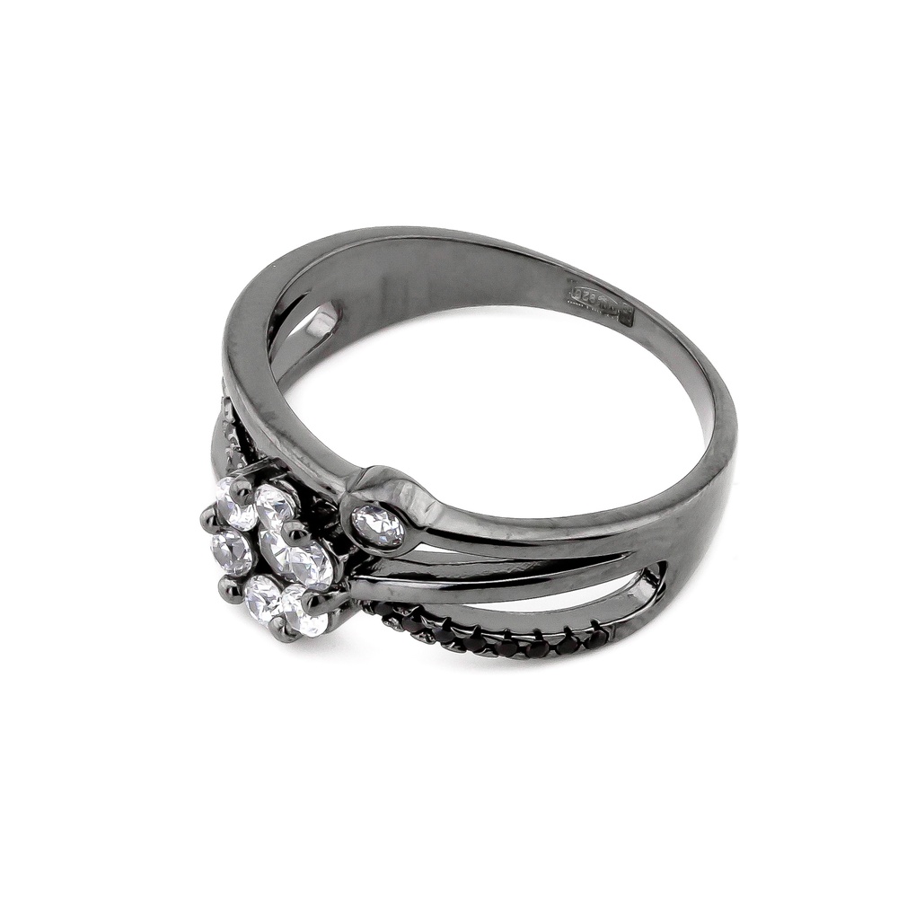 Серебряное кольцо Цветок покрытое черными родием K11948, 16 размер
