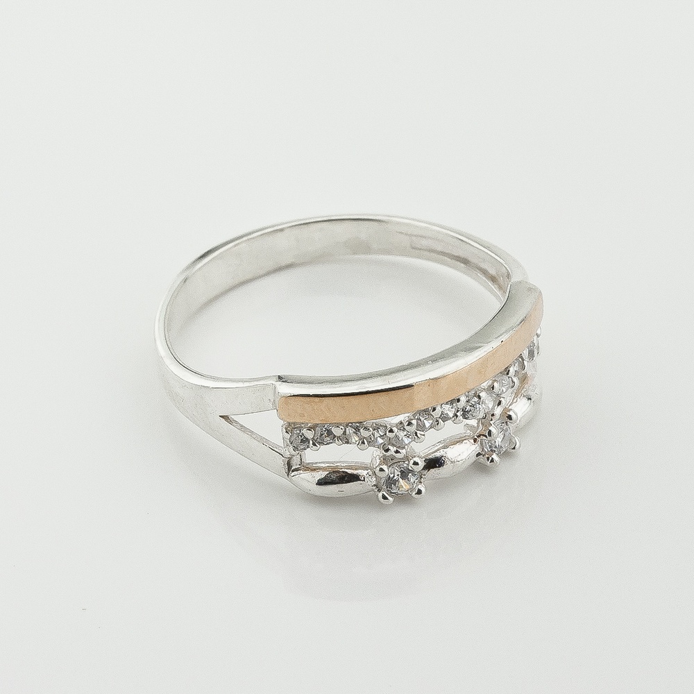 Серебряное кольцо с фианитами с золотыми накладками к856ф, 18 размер