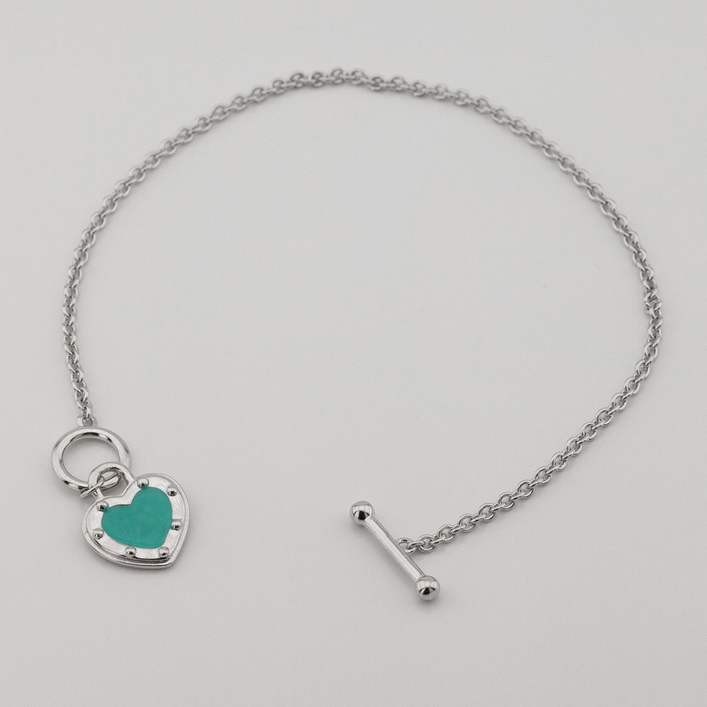 Серебряный браслет Сердечко с зеленой эмалью b15752, 16 размер