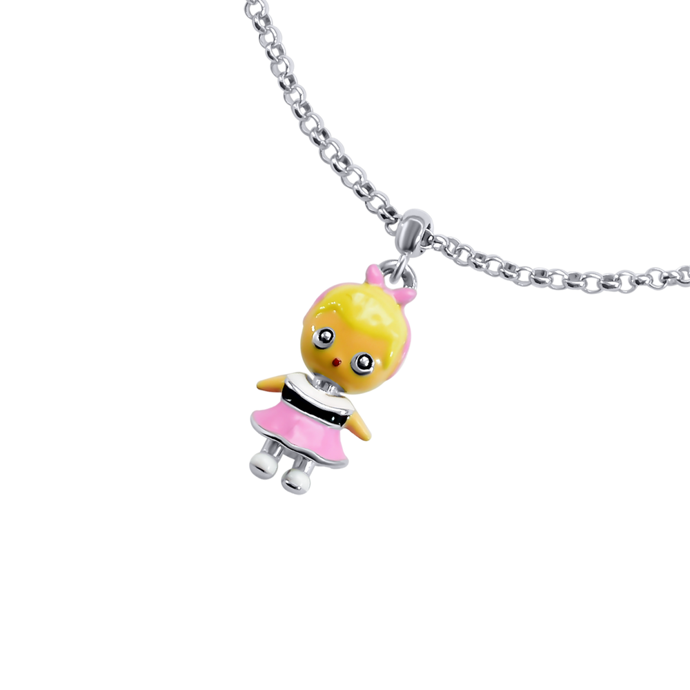 Дитячий браслет на ланцюгу Ляля з кулоном дівчинкою з рожевою емаллю зі срібла (16) Арт. 5648uub