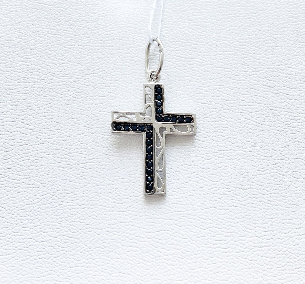 Срібна підвіска хрестик Прямий чорний з фіанітами 930216-H, Чорний