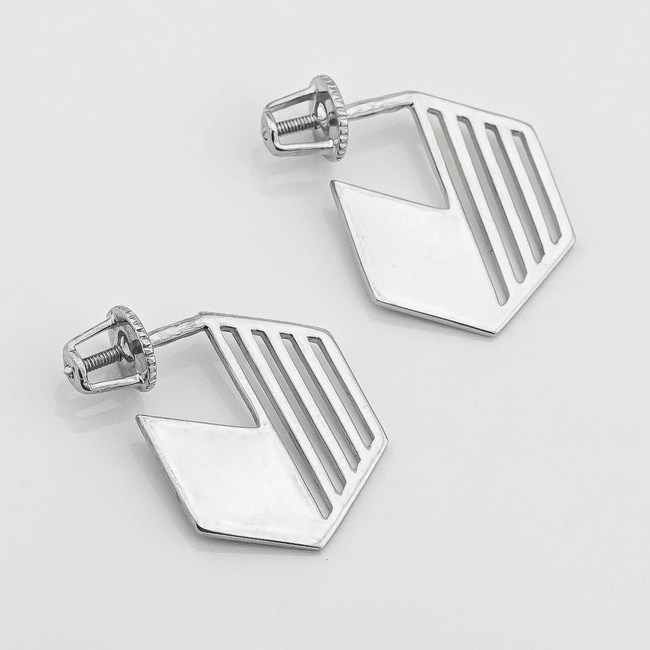 Срібні сережки-гвоздики Смуги (мінімалізм) 121130-4