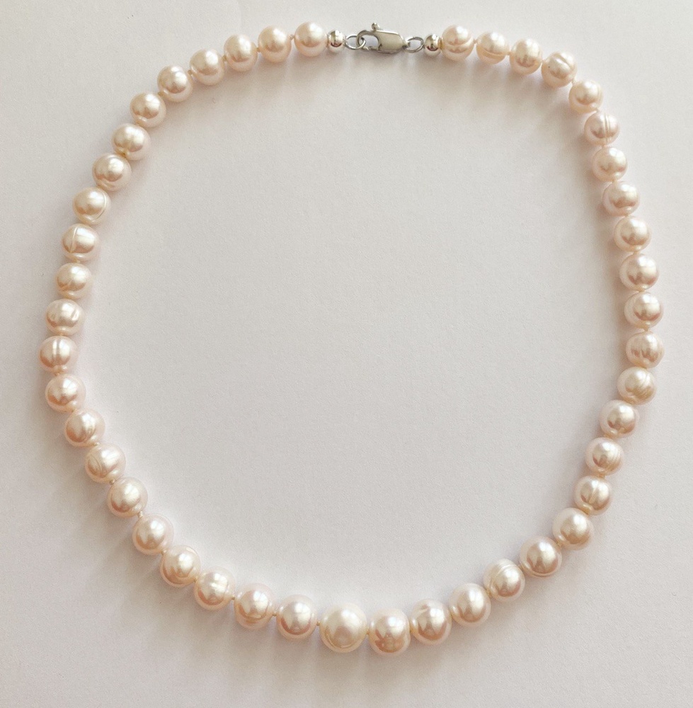 Кольє з натуральними перлами кремові (круглий, 8-9 мм) kpn3sl, Білий
