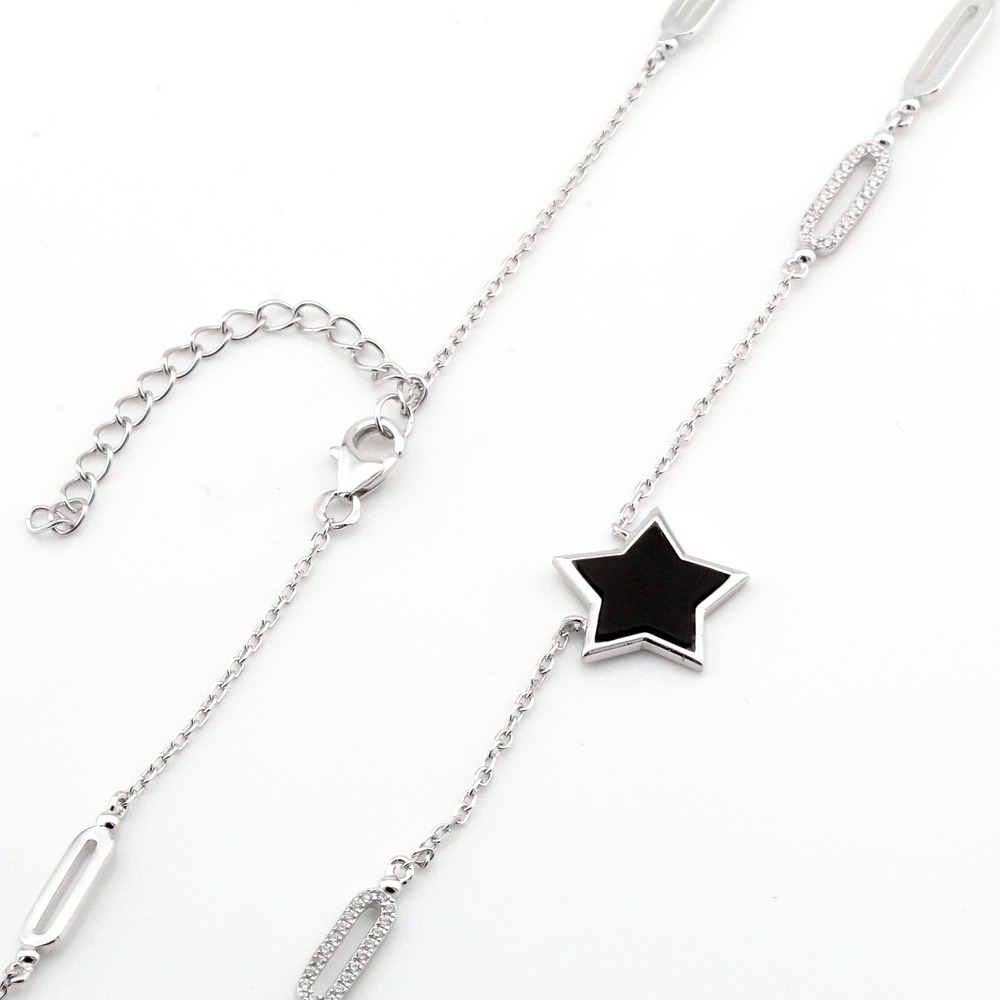 Серебряное колье "Звезда черная" с ониксом и фианитами KO14272, 40 размер