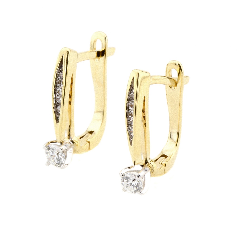 Класичні сережки з діамантами з жовтого золота EO05225, Білий
