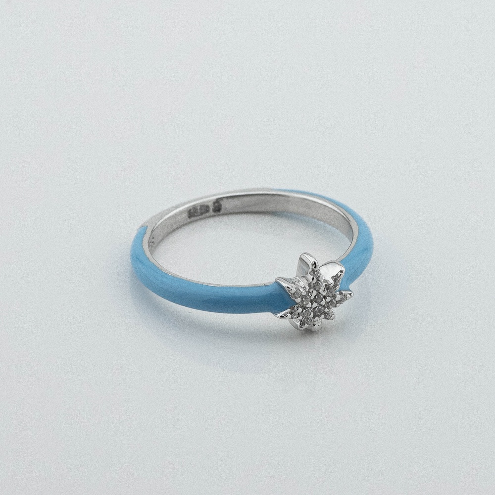 Серебряное кольцо с голубой эмалью и фианитами 3101997, 16 размер