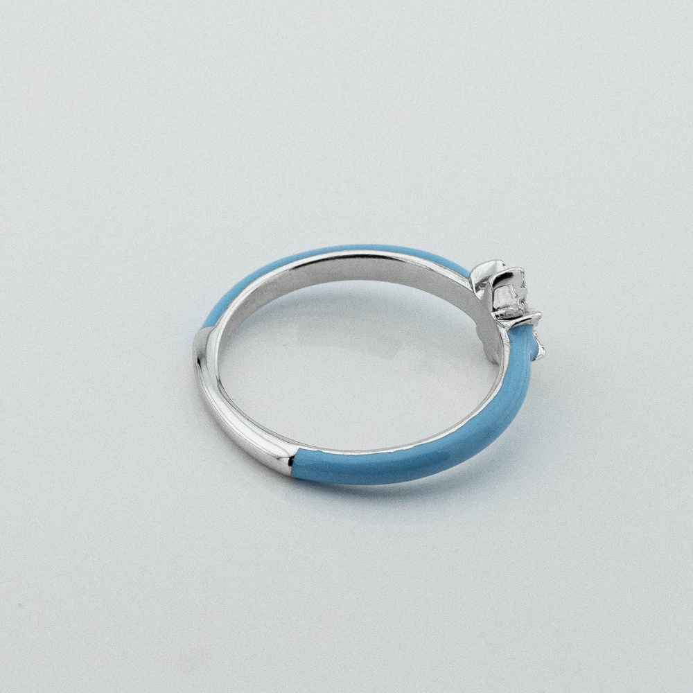 Серебряное кольцо с голубой эмалью и фианитами 3101997, 16 размер