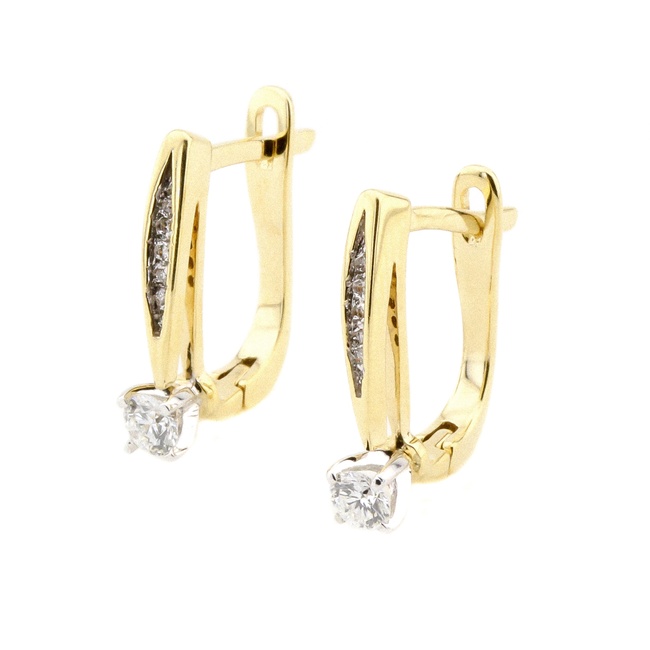 Класичні сережки з діамантами з жовтого золота EO05225, Білий