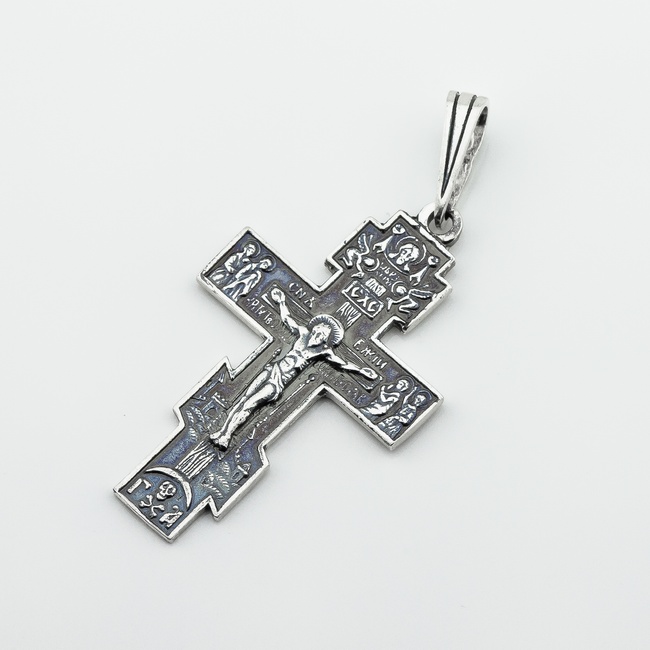 Серебряный крестик с распятием с чернением (Спаси и Сохрани) p13997-0742