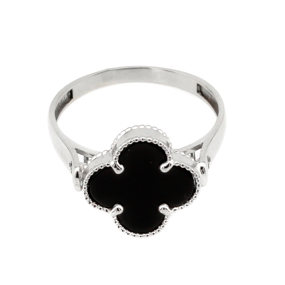 Золотое кольцо Клевер черный с ониксом K11916, 18,5 размер