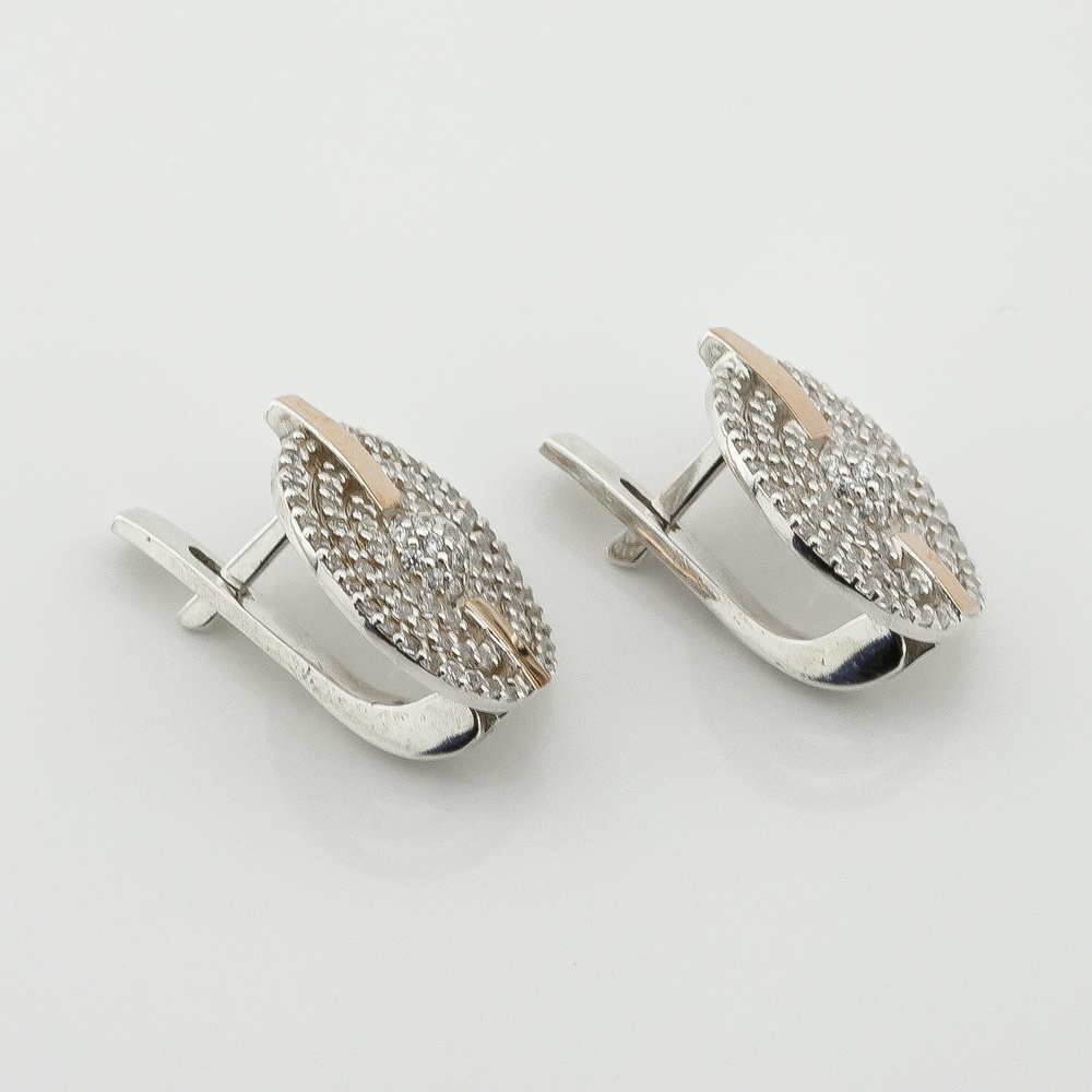 Срібні сережки Кружечок з фіанітами із золотими накладками с663ф