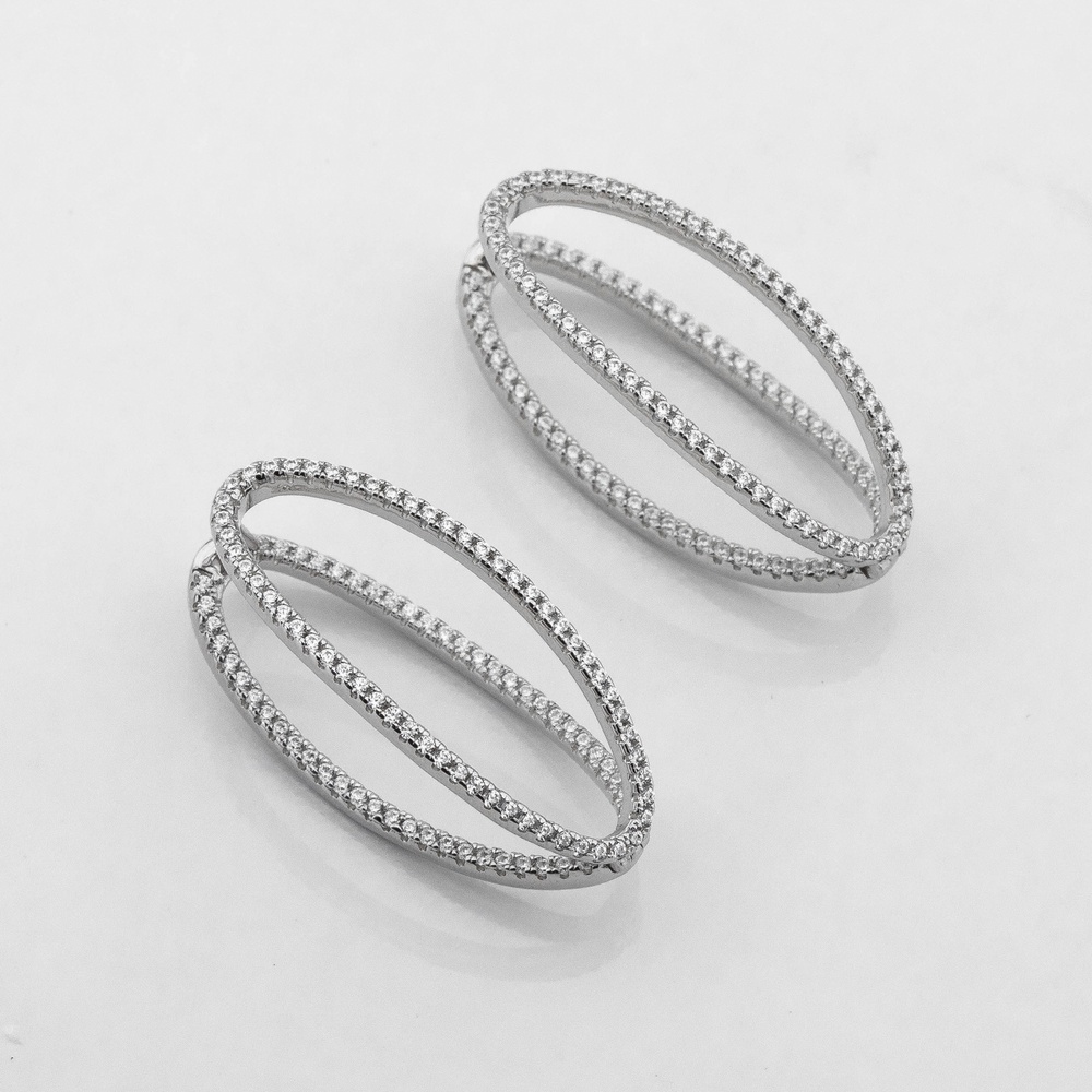 Серебряные серьги Овалы двойные с фианитами c121561