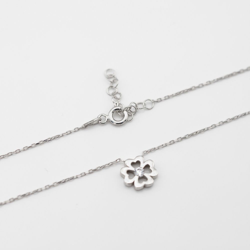 Срібне кольє Конюшина четирехлістна з кристалами SWAROVSKI KO14461, 45 розмір