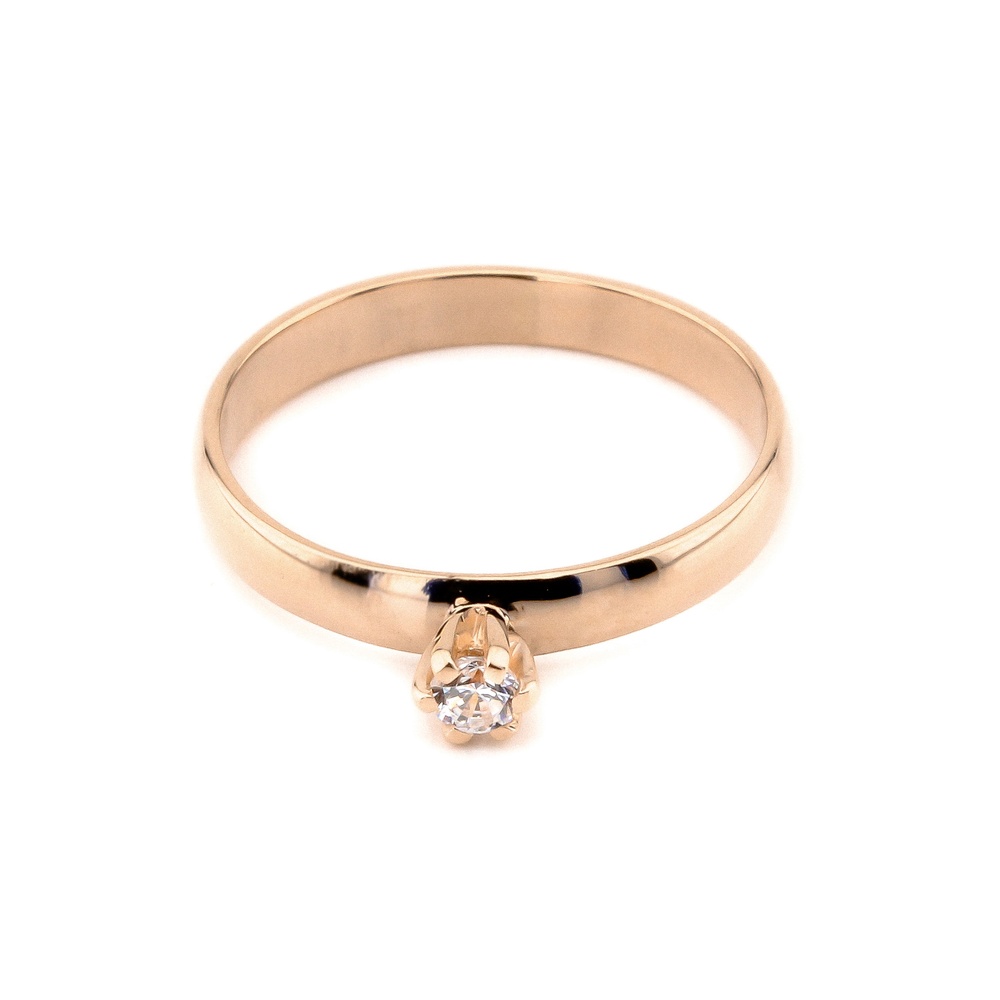 Золотое кольцо гладкое с выступающим камнем с фианитом 111086-1, 18 размер