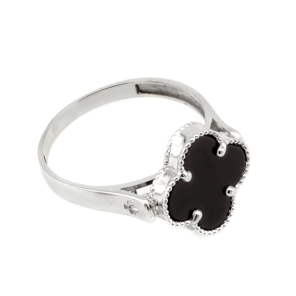 Золотое кольцо Клевер черный с ониксом K11916, 18,5 размер