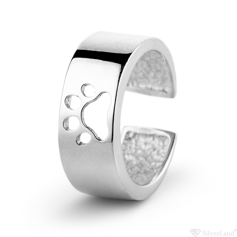 Серебряное кольцо «Лапка» широкое незамкнутое 11011124, 16 размер