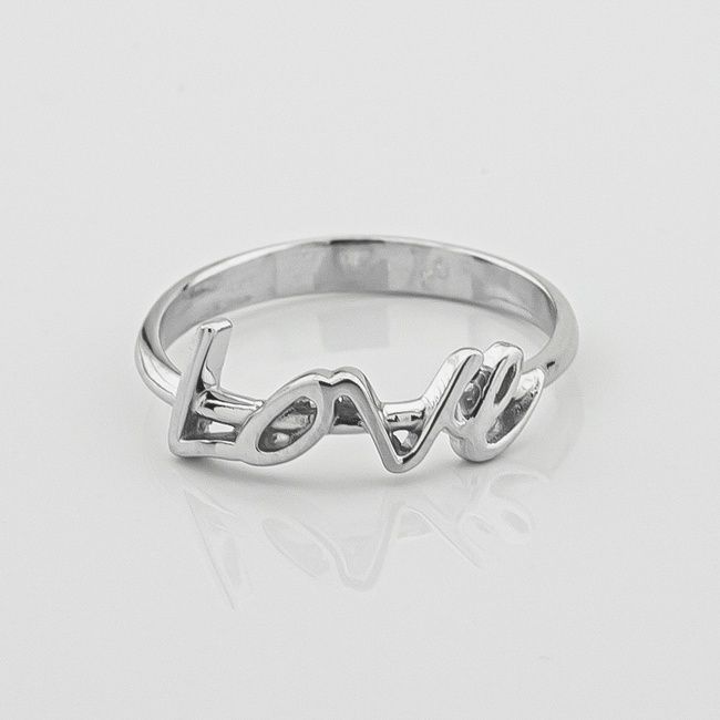 Серебряное кольцо тонкое LOVE (Лав) без камней 111100-4, 17,5 размер