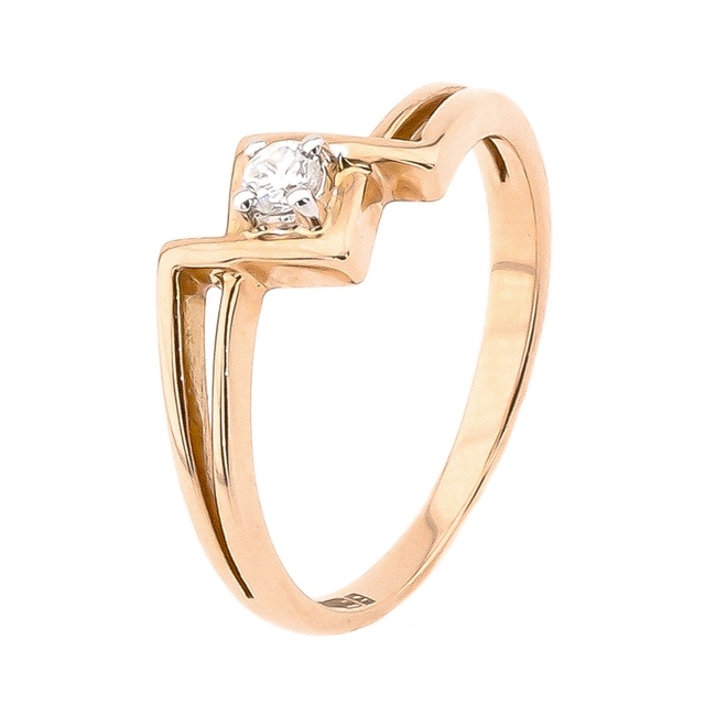 Золотое кольцо фигурное "Зигзаг" с бриллиантом (0.08 карат) YZ08923, 16,5 размер