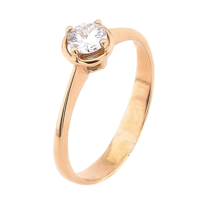 Кольцо с одним бриллиантом (0.28 карат) из красного золота RO02758, 15,5 размер