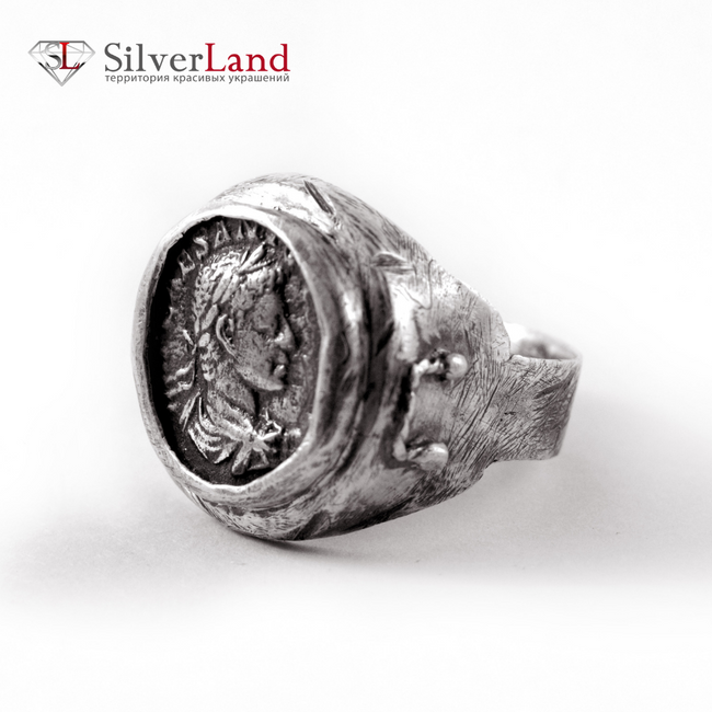 Авторское кольцо перстень в виде древнеримских денариев "EJ Ave Caesar" из серебра 925 Арт. 1075/EJ размер 17