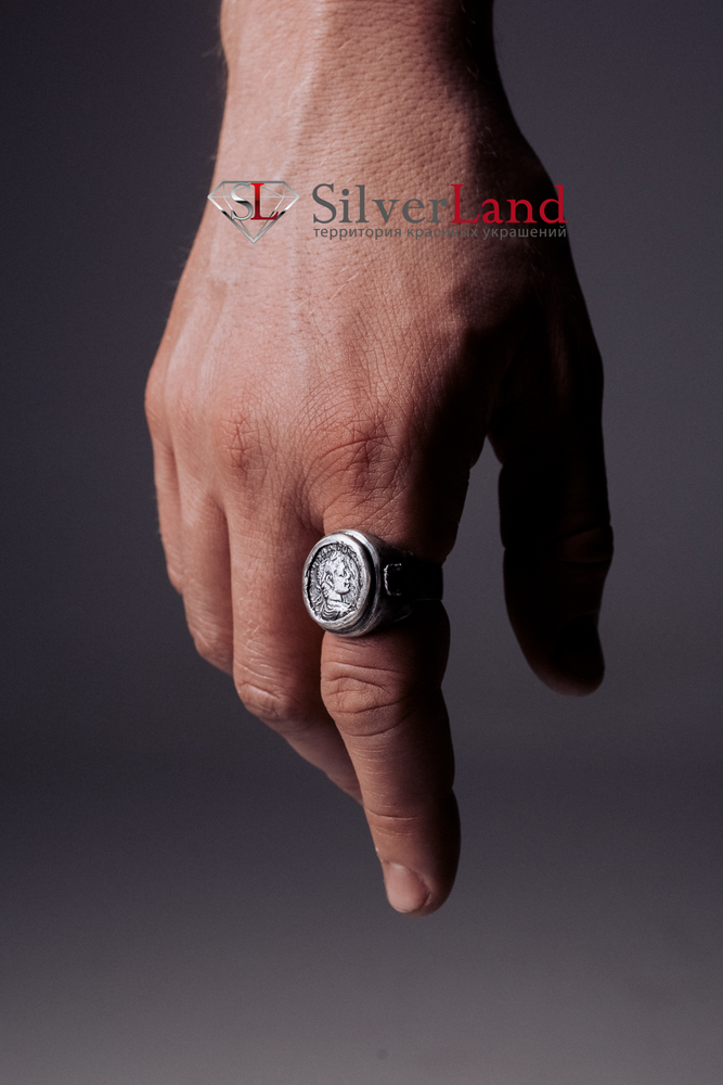 Авторское кольцо перстень в виде древнеримских денариев "EJ Ave Caesar" из серебра 925 Арт. 1075/EJ размер 17